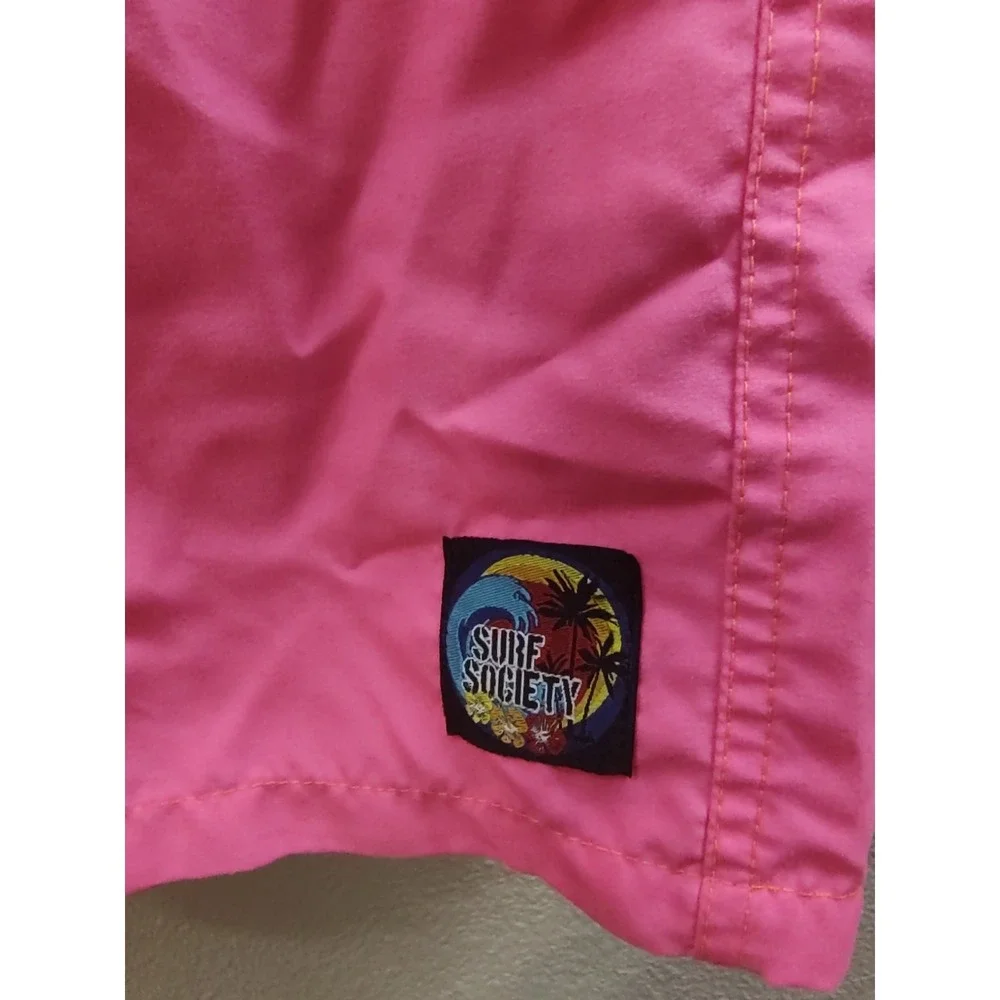 Mens XL Surf Society DrawString Lined Neon Orange Pink Swim Board Shorts A3